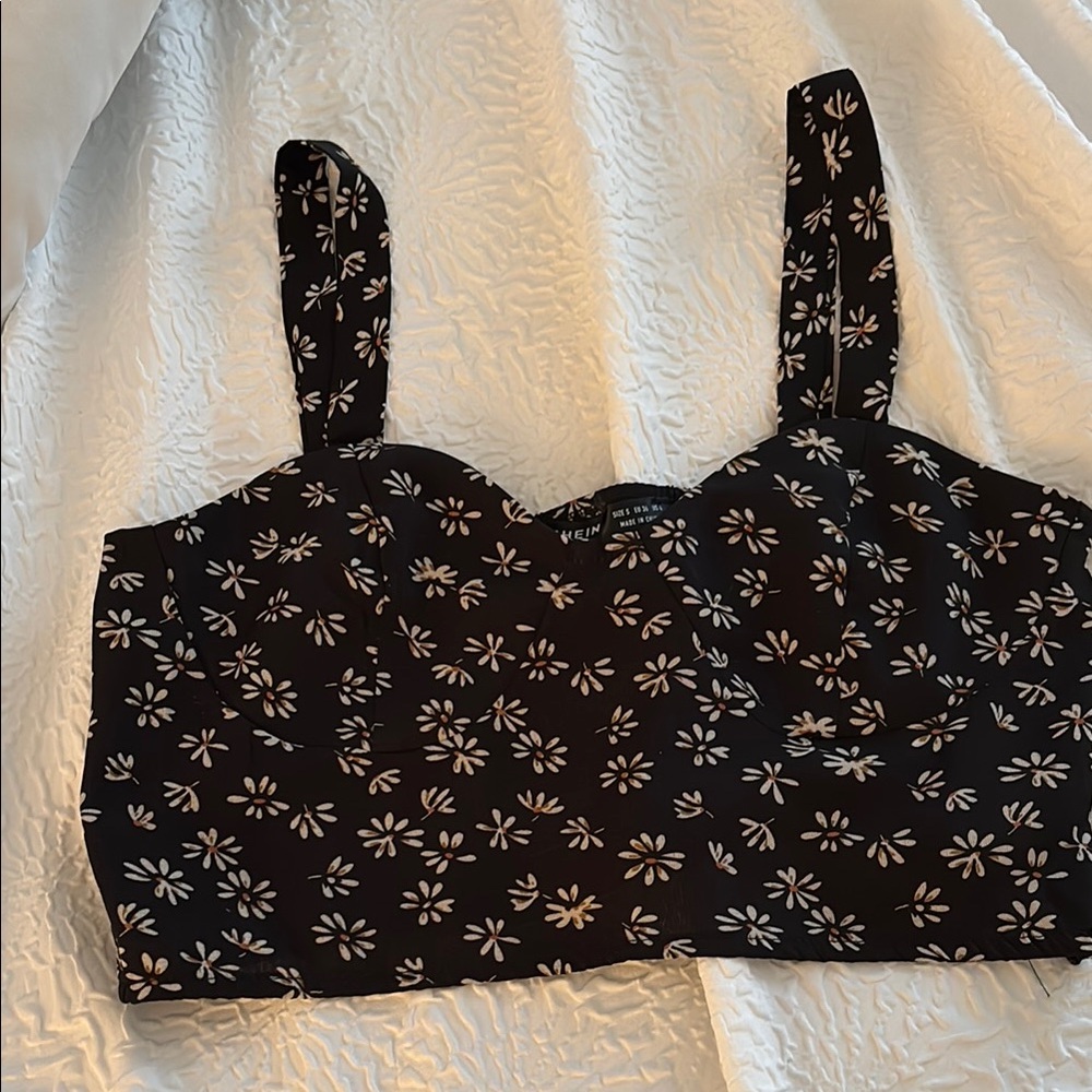 Floral Black Crop Top